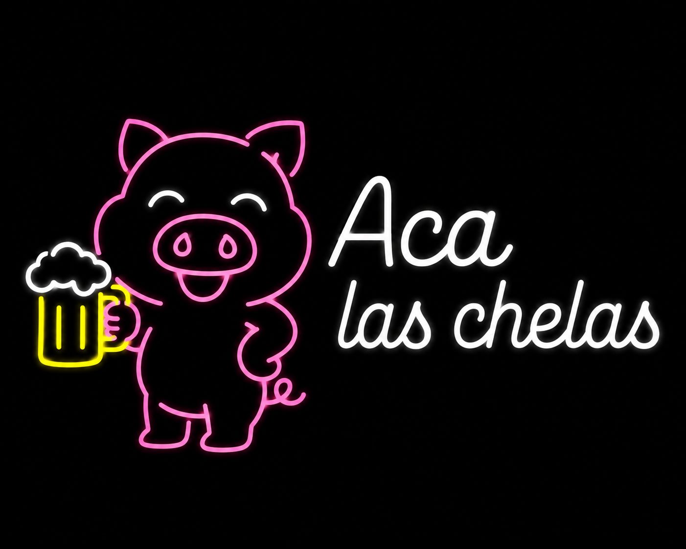 Letrero neón: Aca las chelas